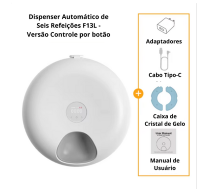 Comedouro Automático 6 Refeições Programáveis via Controle por Botão ou via app Wi-fi